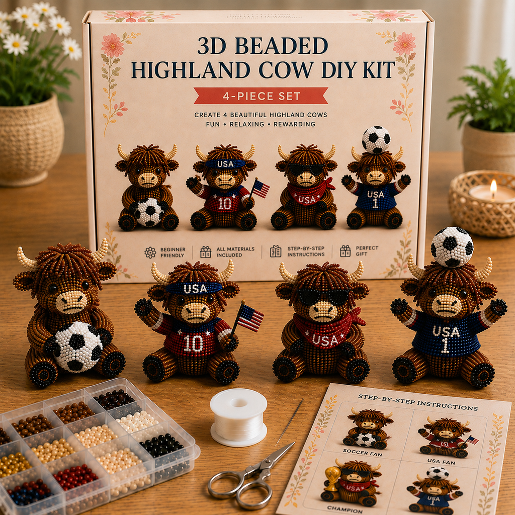 🎁3D Highland Cow Bead Kit – Adorable DIY Craft Gift Set