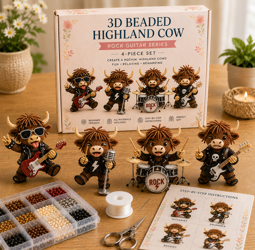 🎁3D Highland Cow Bead Kit – Adorable DIY Craft Gift Set