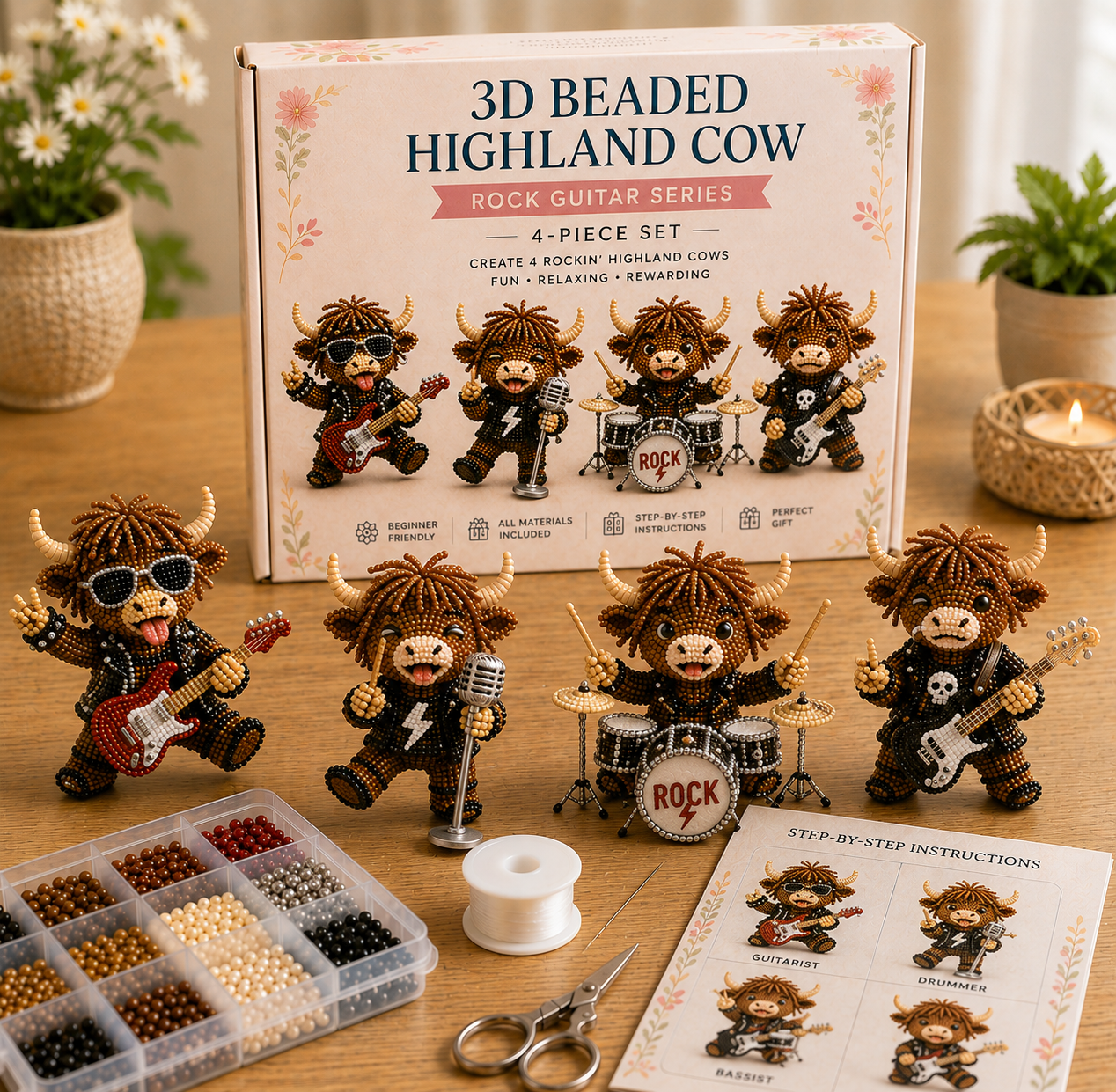 🎁3D Highland Cow Bead Kit – Adorable DIY Craft Gift Set